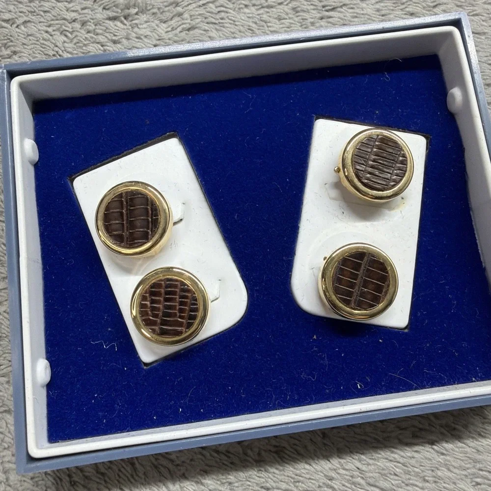 4 Button Toppers Swank Gold Tone New In Box Hinged Action Crocodile